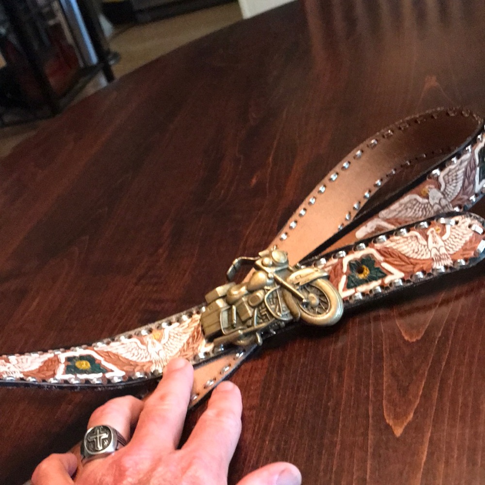 Hand crafted leather belt with solid brass buckle